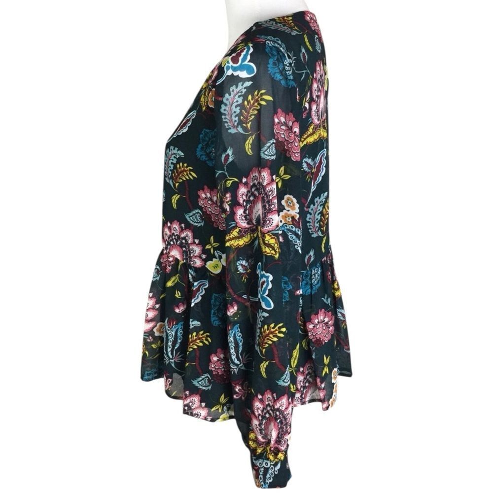 Ann Taylor LOFT Teal Floral Peplum Blouse, Size Small. - Picture 4 of 11